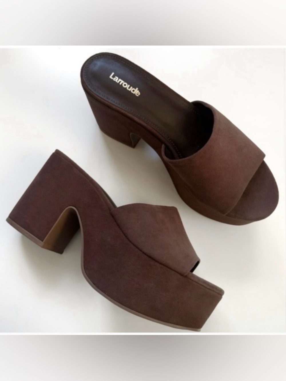 Larroude brown suede Miso platform sandals mules